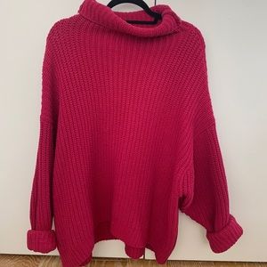 Free People Pink Oversized Turtleneck Sweater